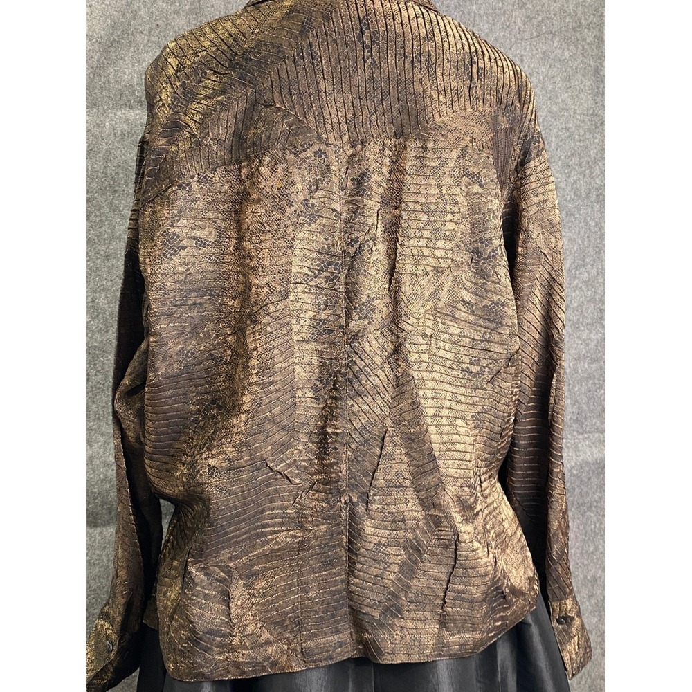 Chico's Metallic Bronze Snake Leaf Print Button Jacket Top Size 3 (L/XL) - Picture 4 of 16